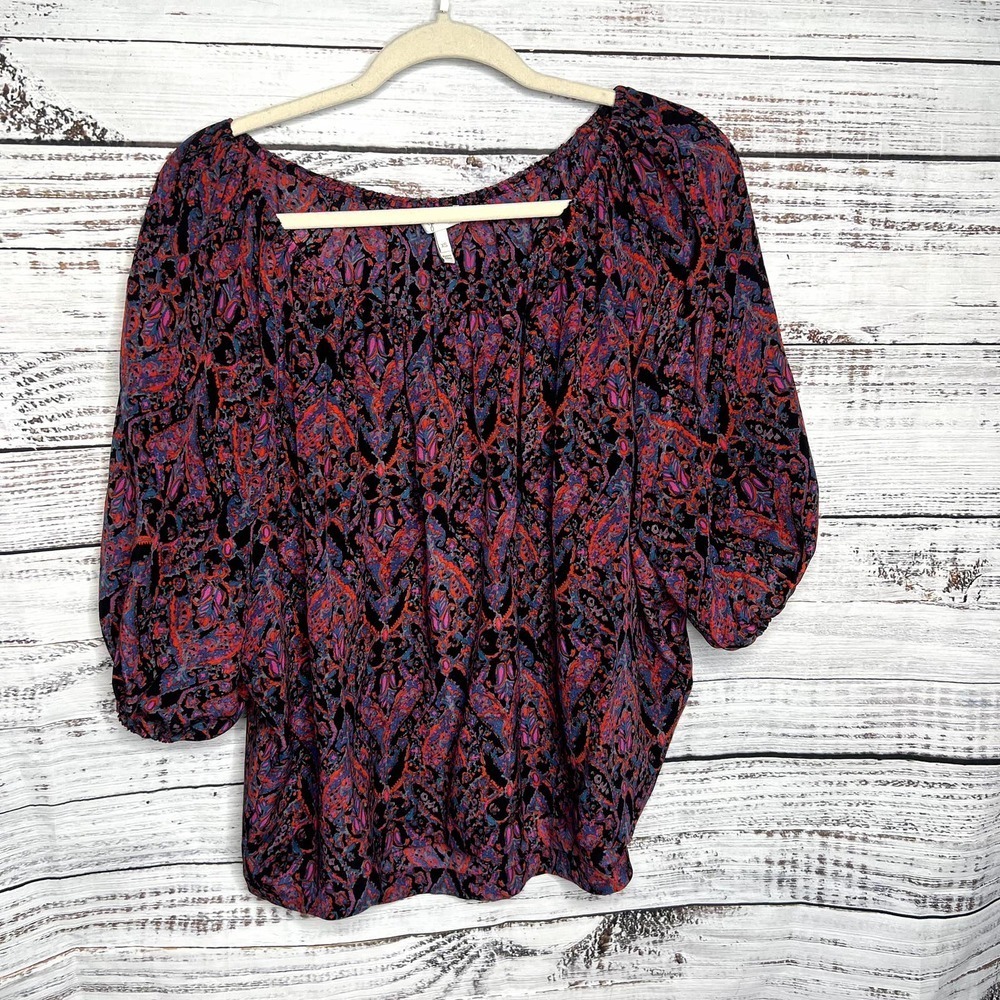 Joie Silk Blouse Top Womens Abstract Paisley Red Blue Black Newbury Xs